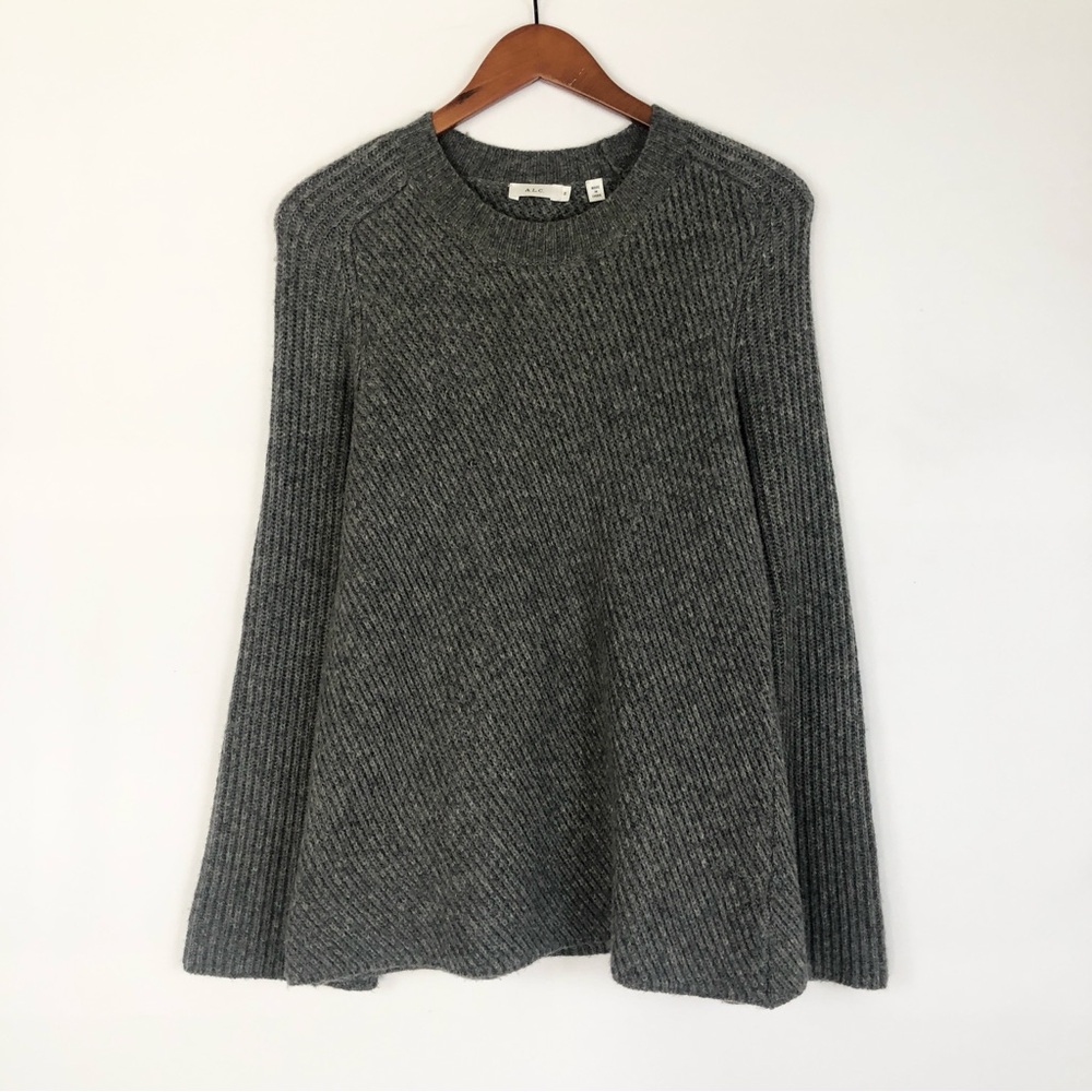 ALC Graham Ribbed Bell Sleeve Sweater S Gray Wool‎ Blend
